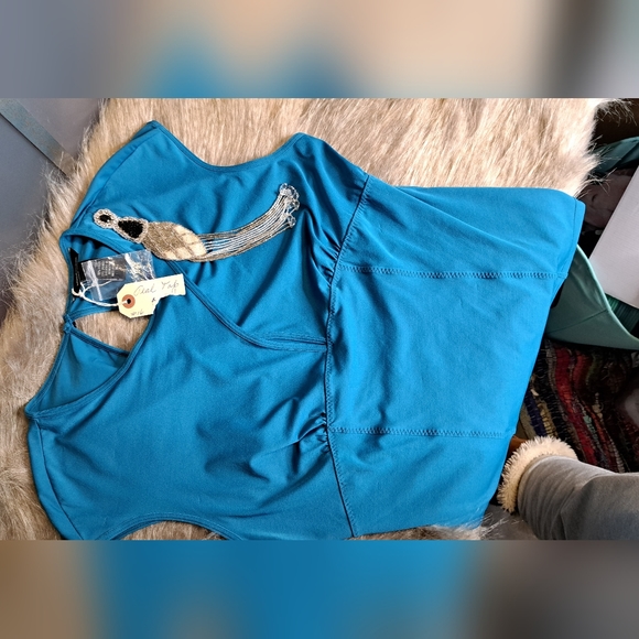 DEADSTOCK • Moda International • Vintage 90s Beaded Keyhole Stretch Blouse [M] - Picture 8 of 16